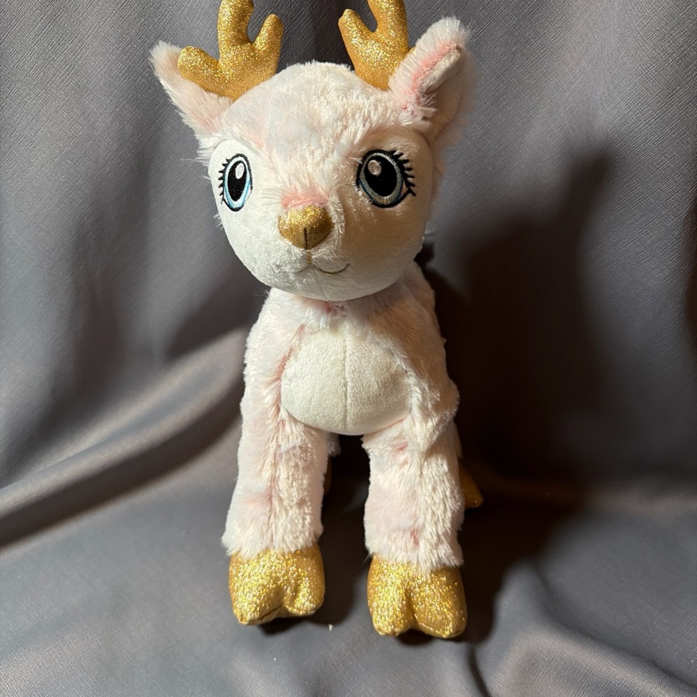 Arctic Pink Reindeer Winter Gold Sparkle Hooves Build-A-Bear Workshop plush